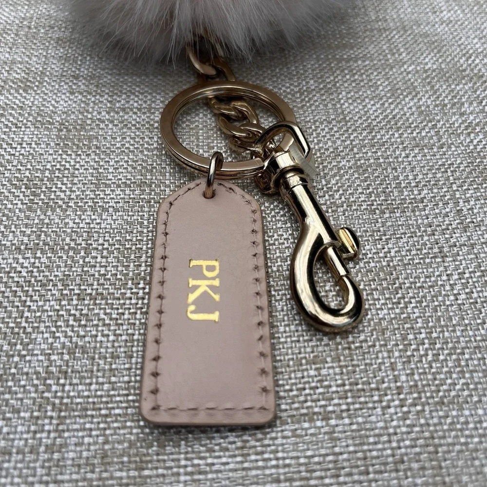 Mark & Graham Pom Pom Keychain Bag Charm Removeable Monogram Ivory Gold Hardware